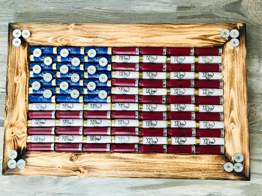 Shotgun Shell American Flag with Dark Red Shells