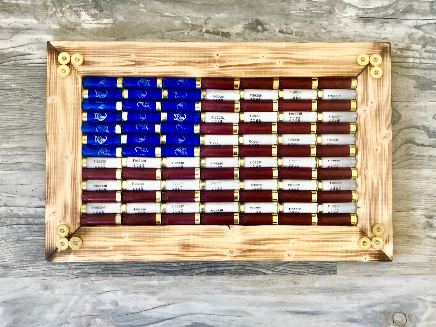 Shotgun Shell American Flag with Dark Red Shells