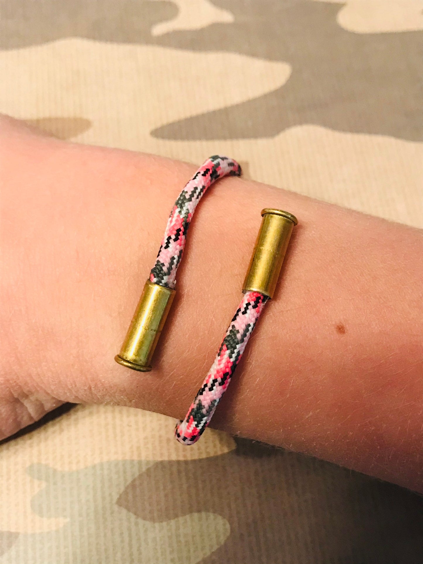 Paracord bracelet with recycled .22 shells