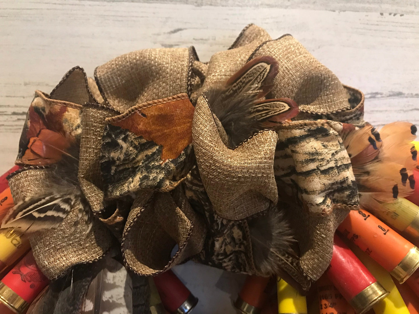 Fall Wreath with pheasant feathers and shells