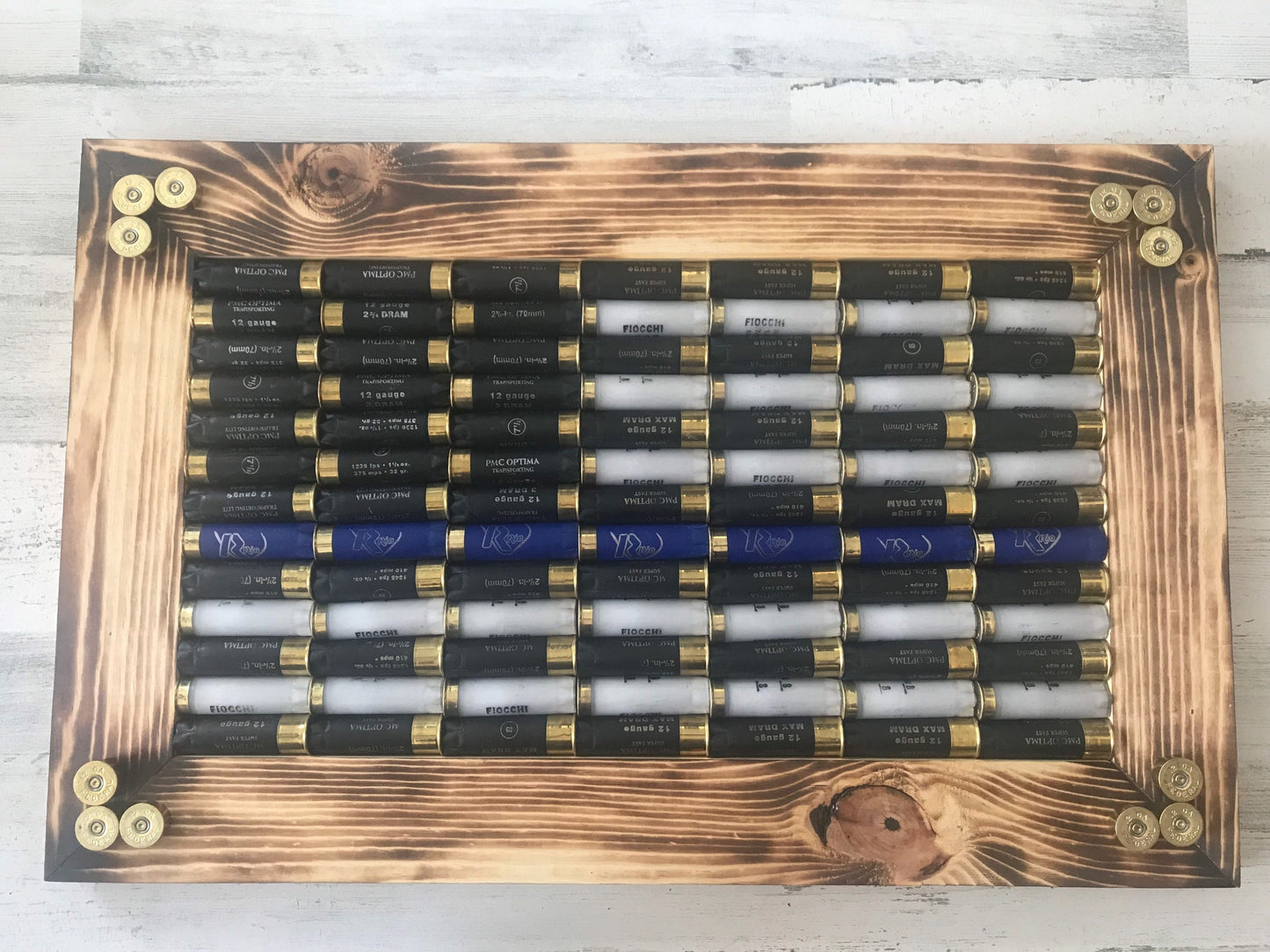 Thin line American flag with 12 gauge shells