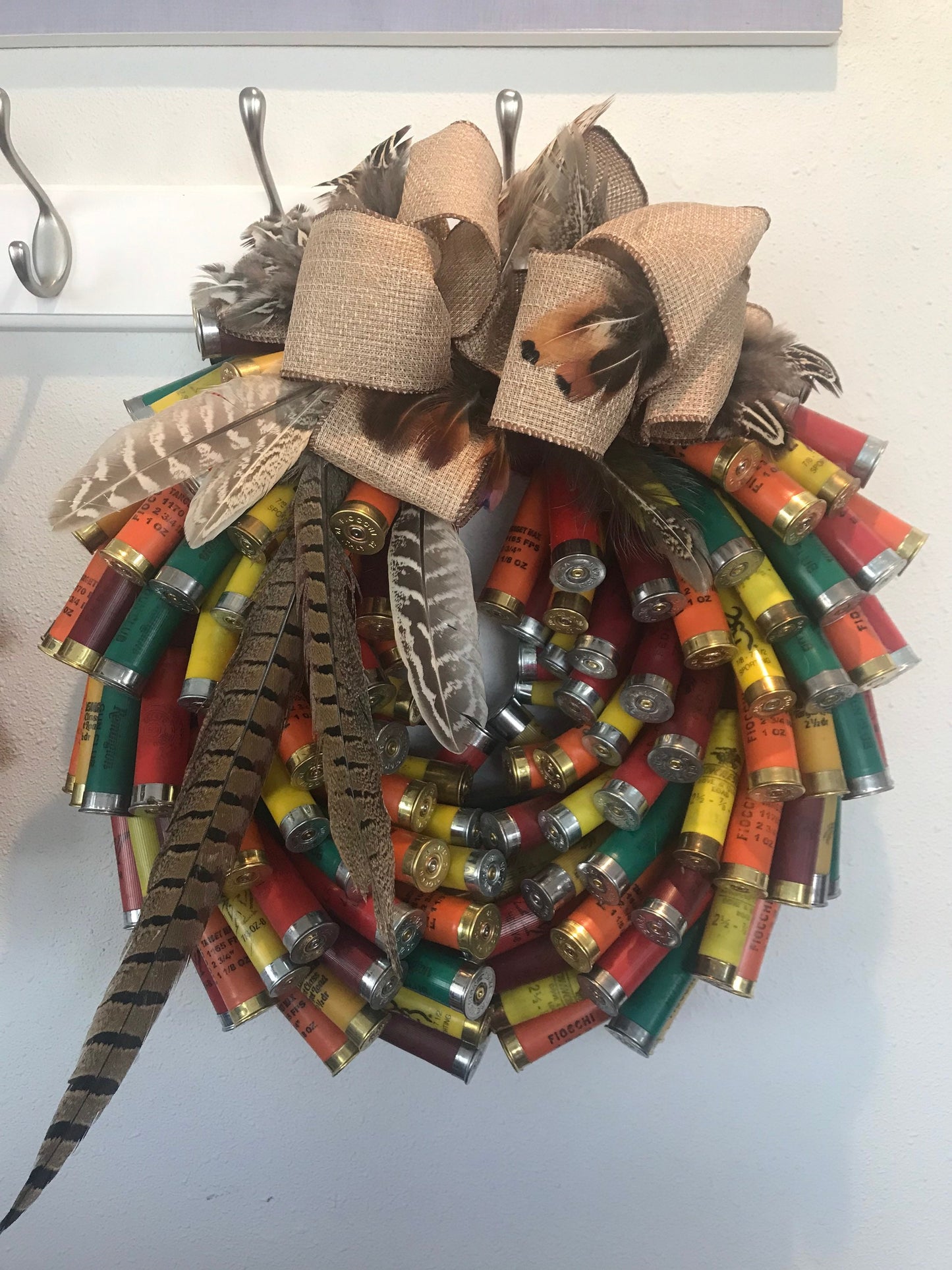 Fall Wreath with pheasant feathers and shells