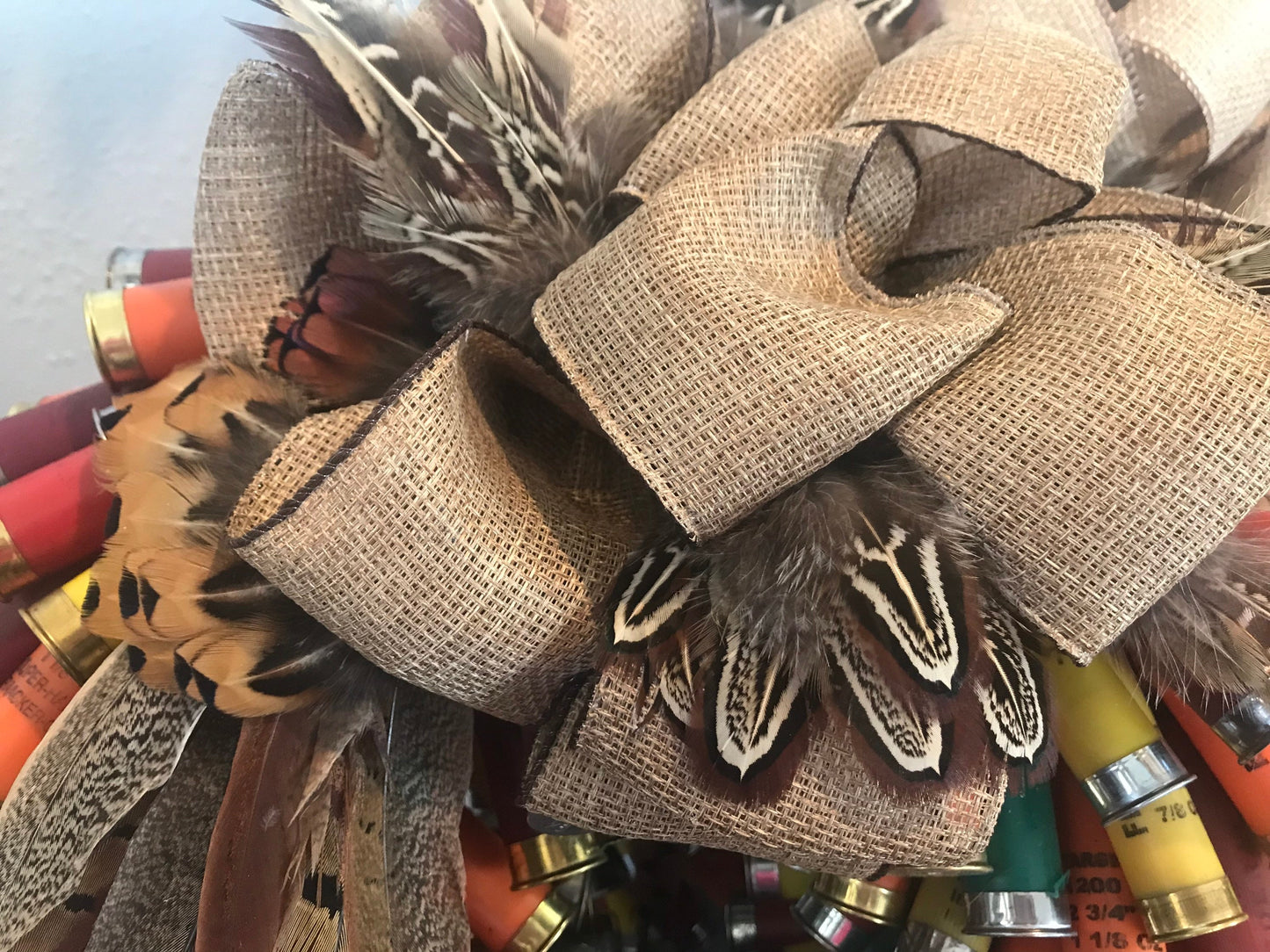 Fall Wreath with pheasant feathers and shells