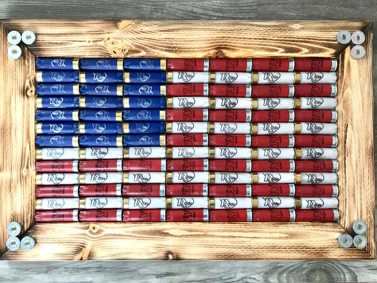 American Flag in a rustic frame.
