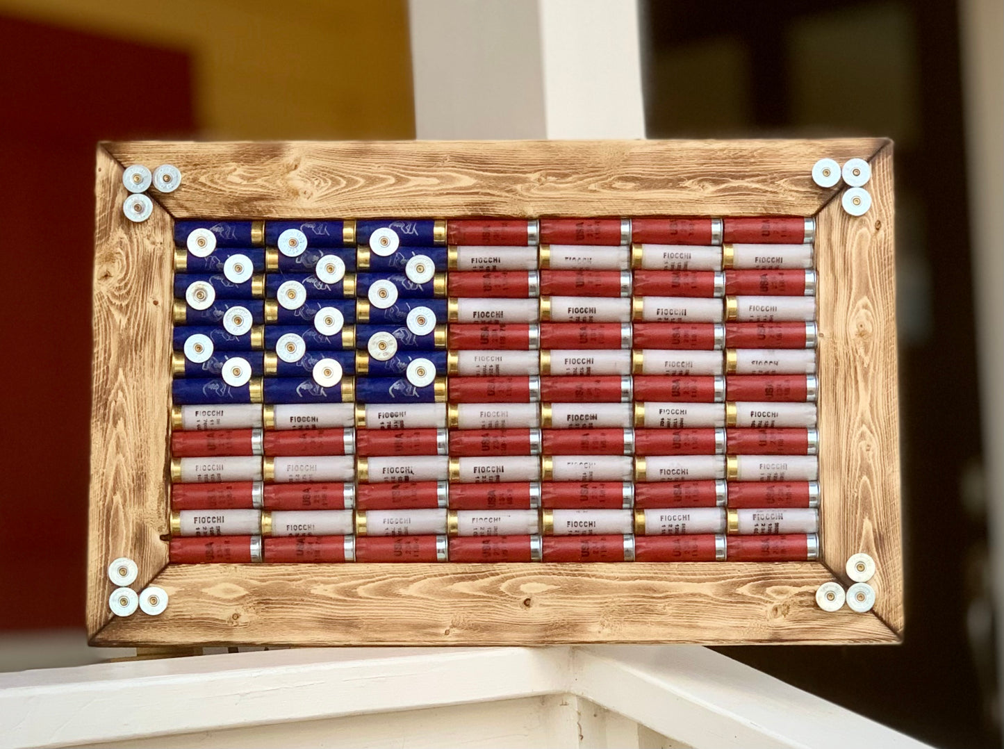 Shotgun Shell American Flag with Light Red Shells