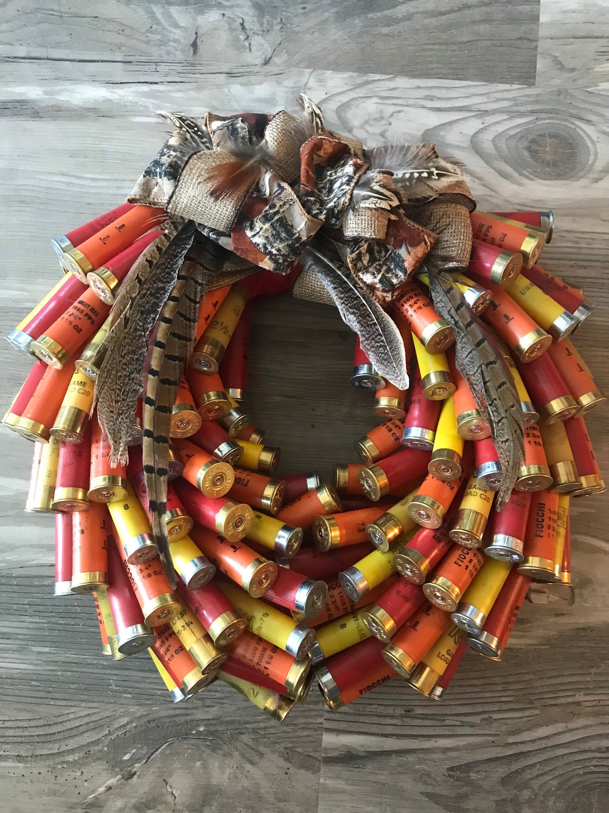 Fall Wreath with pheasant feathers and shells