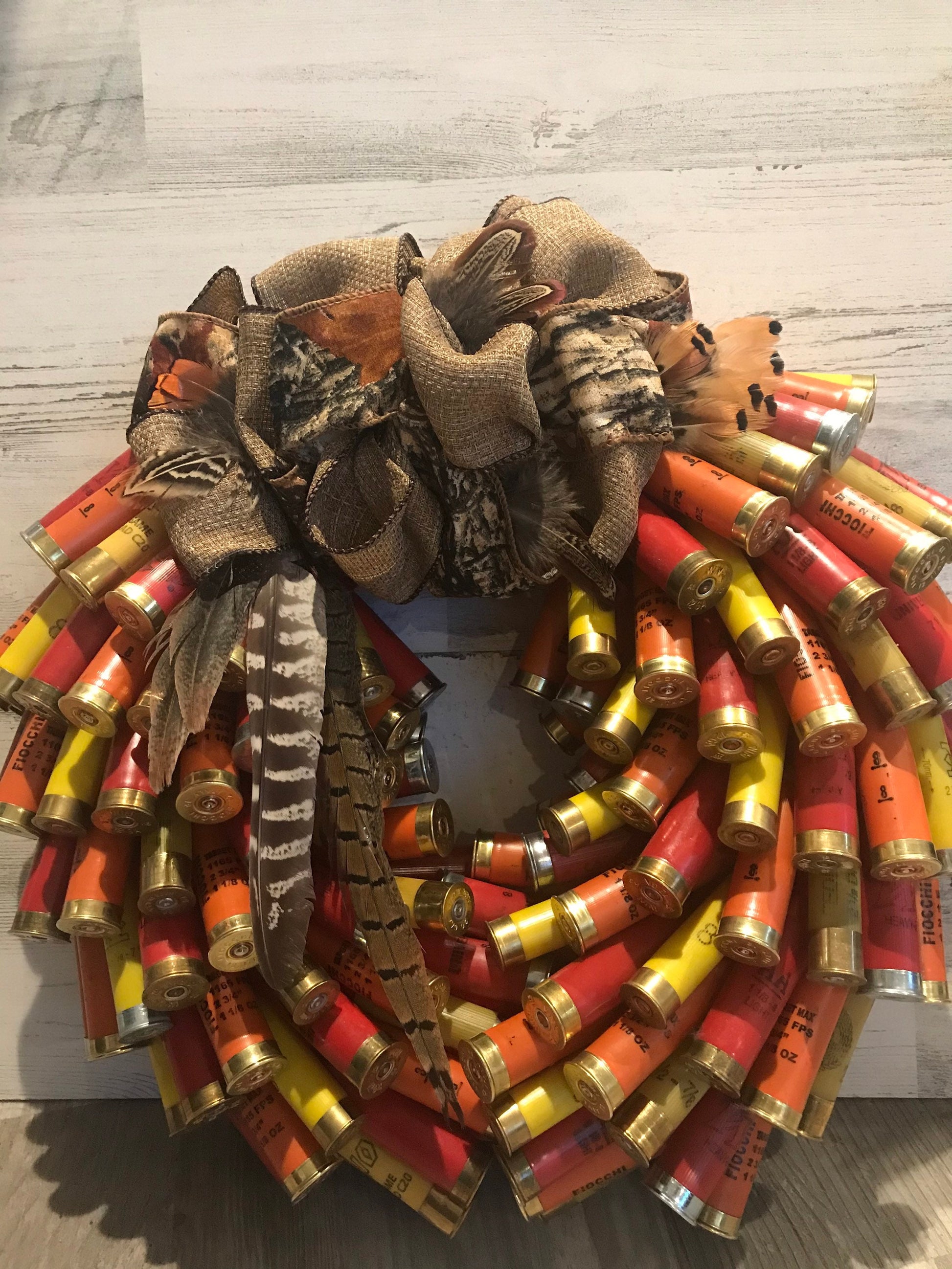 Fall Wreath with pheasant feathers and shells