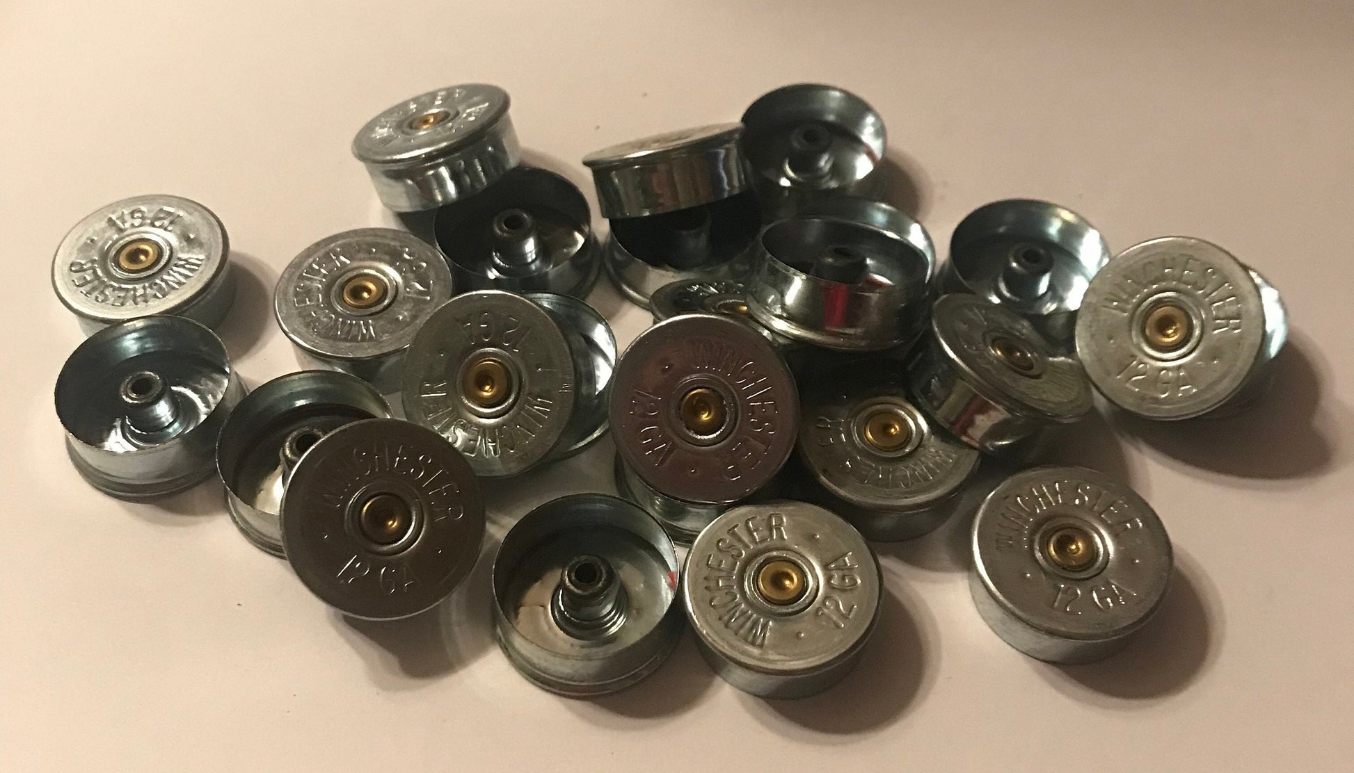 100 qty - 12 gauge Shotgun Shell end cap Head Stamp