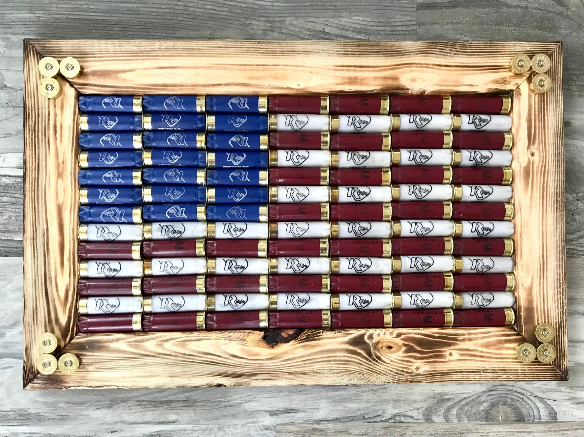 American Flag in a rustic frame.